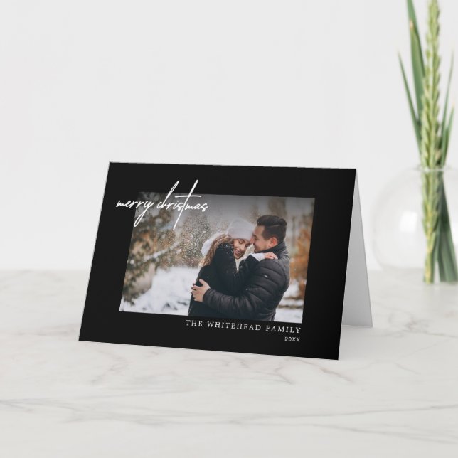 Frohe Weihnachten White Black Minimal Card (Vorderseite)