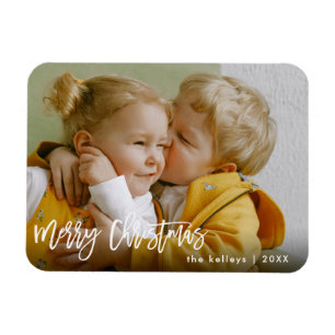 Frohe Weihnachten White Brush Script Foto Holiday Magnet