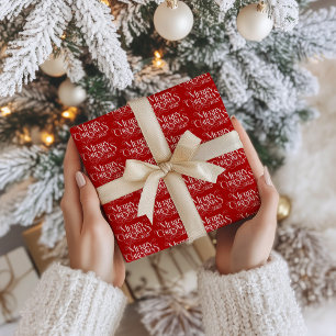 Frohe Weihnachten White Festive Retro Typografie Geschenkpapier