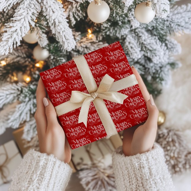 Frohe Weihnachten White Festive Retro Typografie Geschenkpapier (Von Creator hochgeladen)