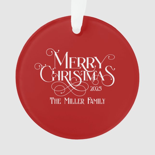 Frohe Weihnachten White Festive Retro Typografie Ornament (Vorderseite)