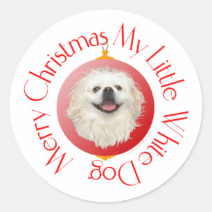 Frohe Weihnachten White Pekingese Runder Aufkleber
