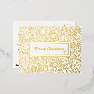 Frohe Weihnachten White Personalisiert.Gold. Folien Feiertagspostkarte