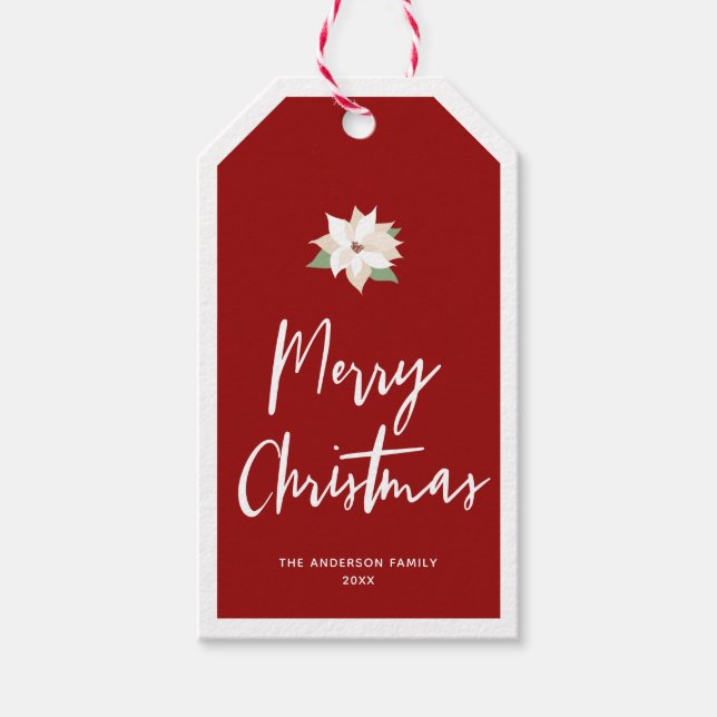 Frohe Weihnachten White Poinsettia Red Geschenkanhänger (Vorderseite)