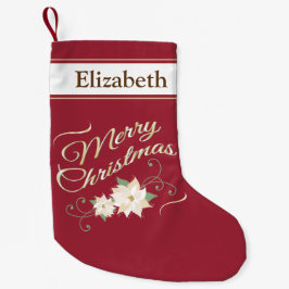 Frohe Weihnachten, White Poinsettias Personalisier Kleiner Weihnachtsstrumpf