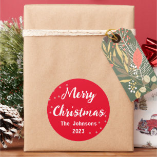 Frohe Weihnachten White Red Simple Runder Aufkleber