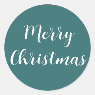 Frohe Weihnachten White Script Aquamarin Green Sim Runder Aufkleber