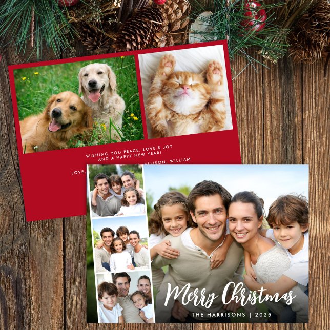 Frohe Weihnachten White Script Foto-Streifen (Share the love and warmth of the holiday season with this personalized photo Christmas card)