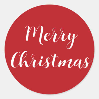 Frohe Weihnachten White Script Red Simple Runder Aufkleber