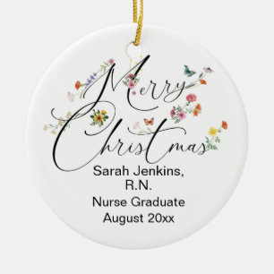 Frohe Weihnachten Wild Blume R.N. Nurse Graduate Keramik Ornament