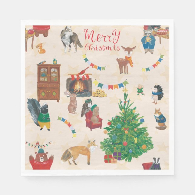 Frohe Weihnachten Wildlife Fun Serviette (Vorderseite)