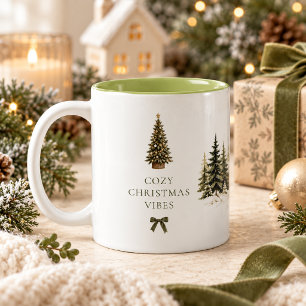 Frohe Weihnachten Winter Cottage Olivgrün Familie Zweifarbige Tasse