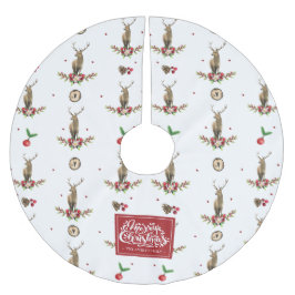 Frohe Weihnachten Winter Deer Pattern Wasserfarbe Polyester Weihnachtsbaumdecke