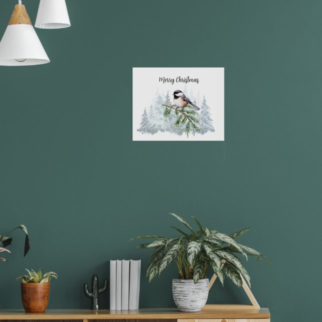Frohe Weihnachten Winter Fichte Meise  Poster (Wohnzimmer 1)