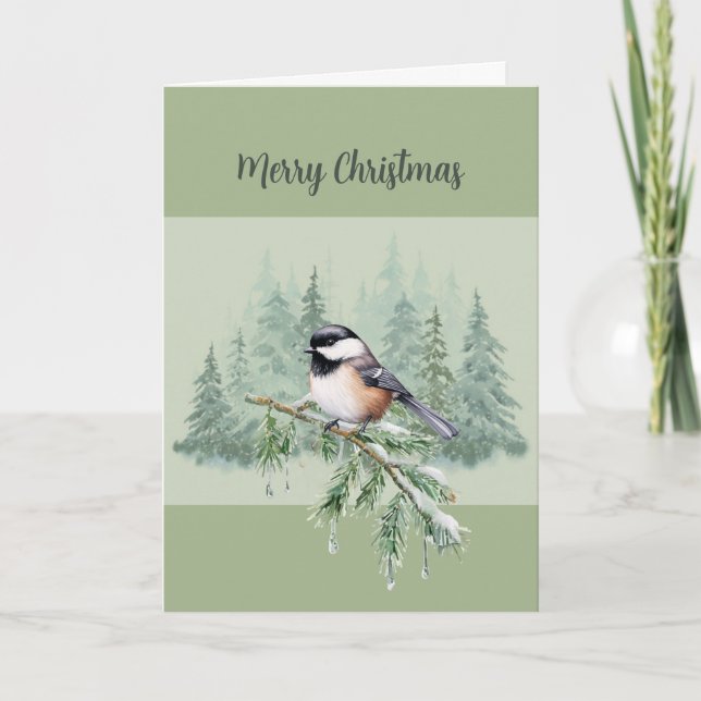 Frohe Weihnachten Winter Fichten Baum Meise (Vorderseite)