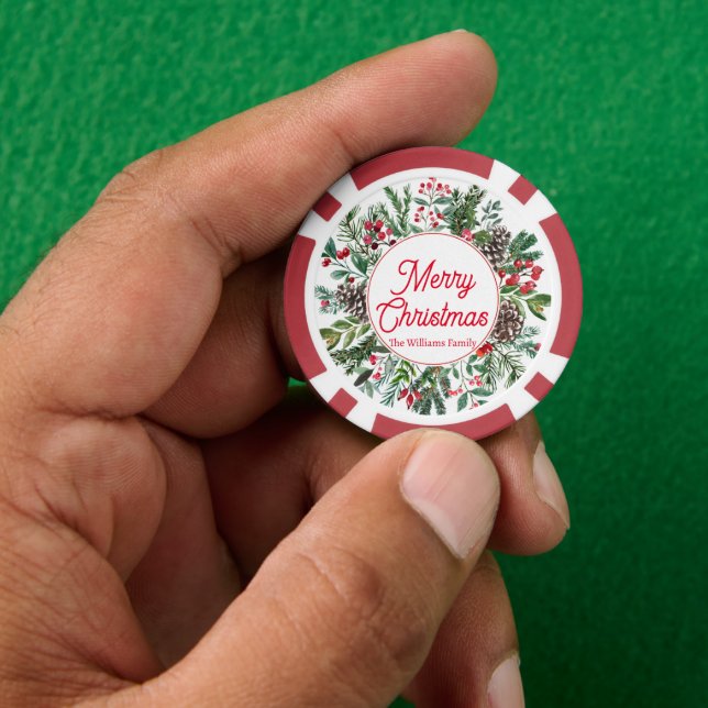 Frohe Weihnachten Winter Grün rotes Drehbuch Klass Pokerchips (Hand)
