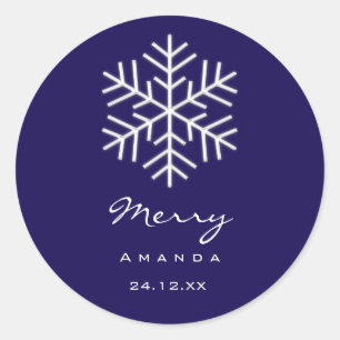 Frohe Weihnachten Winter Minimalismus Blue Snowfla Runder Aufkleber