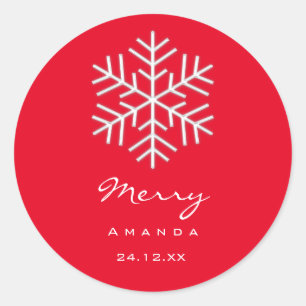 Frohe Weihnachten Winter Minimalismus Red Snowflak Runder Aufkleber