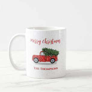 Frohe Weihnachten Winter Rustikaler roter LKW Nied Kaffeetasse
