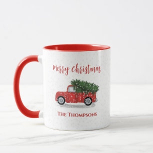 Frohe Weihnachten Winter Rustikaler roter LKW Nied Tasse