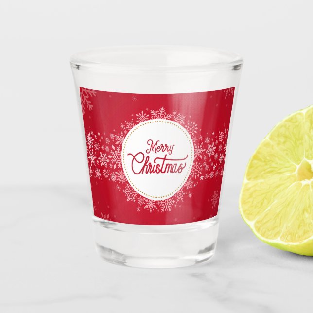 Frohe Weihnachten Winter Schneeflocken Rotes Festi Schnapsglas (Vorderseite)