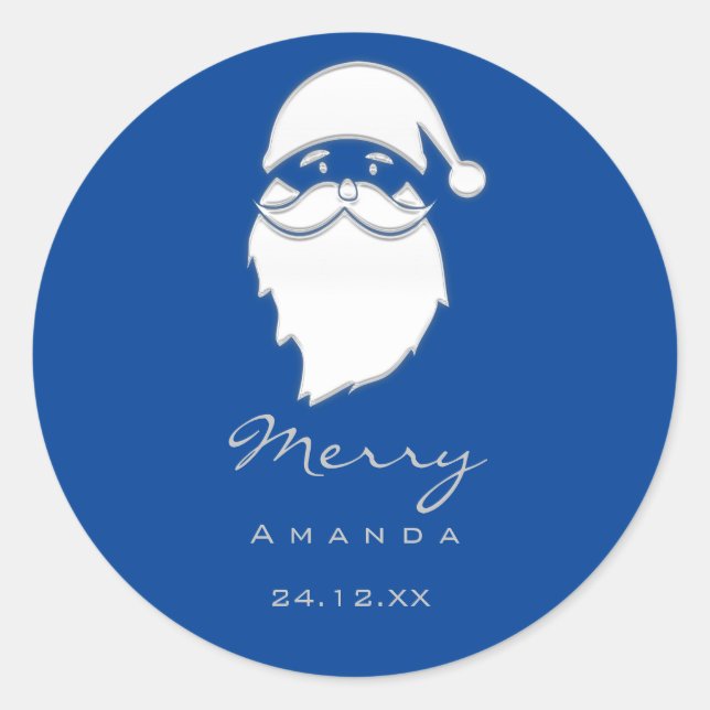 Frohe Weihnachten Winter Silver Gray Blue Santa Runder Aufkleber (Vorderseite)