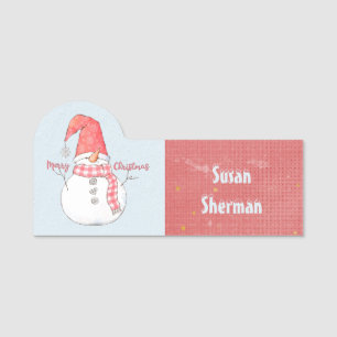 Frohe Weihnachten Winter Snowman Schneedecke Name Namensschild
