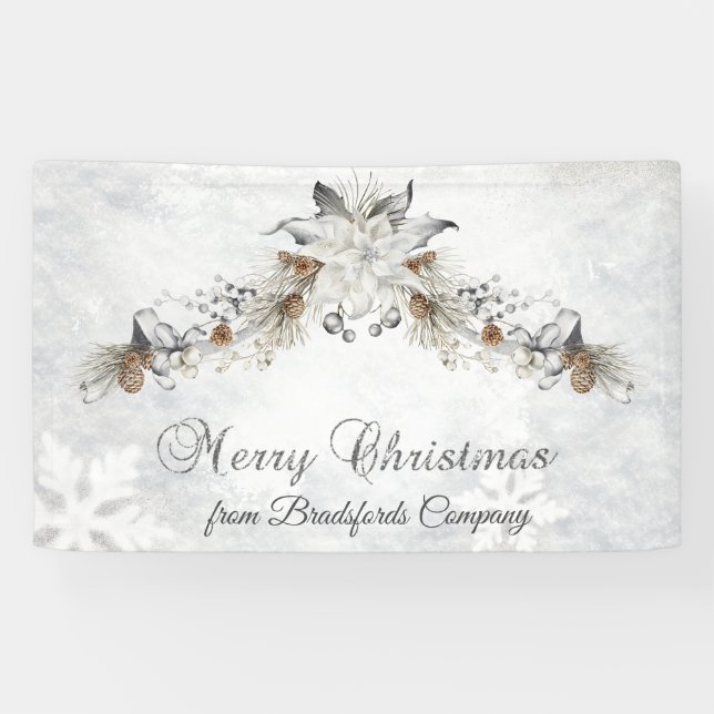Frohe Weihnachten Winterblumen Zapfen Banner (Horizontal)