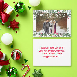 Frohe Weihnachten Wintergrün Urlaub Foto Mitteilungskarte