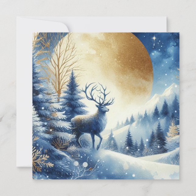 Frohe Weihnachten & Winterlandschaft mit Hirschen (Vorderseite)