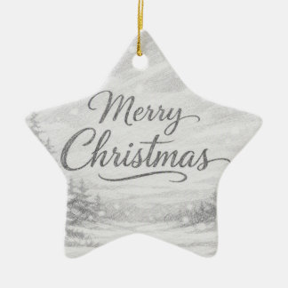 Frohe Weihnachten • Winterlandschaft Stern Ornamen Keramik Ornament