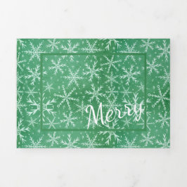 Frohe Weihnachten Winterschnee Fallendes grünes Fo Dreifach Gefaltete Urlaubskarte