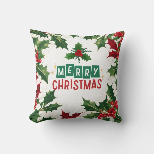 Frohe Weihnachten Winterurlaub Red Green Holly Kissen (Vorderseite)