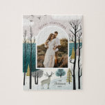 Frohe Weihnachten. Winterwald Nordisches Foto Puzzle<br><div class="desc">Weihnachts-Foto-Puzzle mit Cartoon Winterwald Nordic Landschaft.</div>