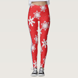 Frohe Weihnachten! Winterweiße Schneeflocken rot Leggings