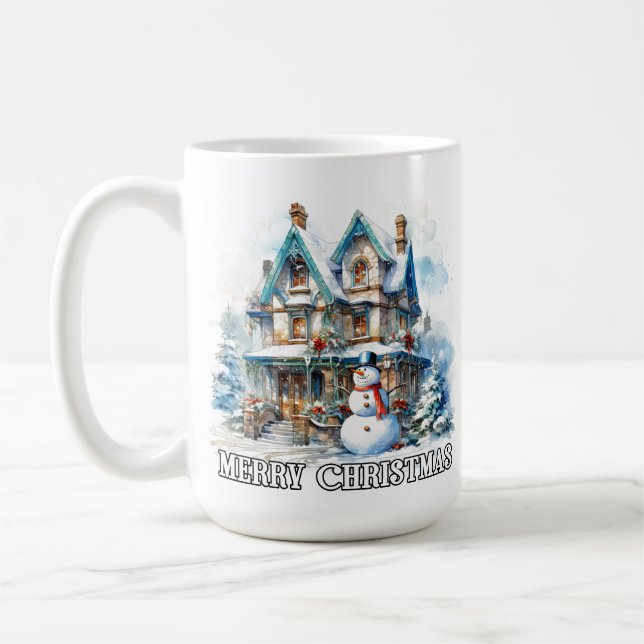 Frohe Weihnachten Winterzeit Schneemann Kaffeetasse (Links)
