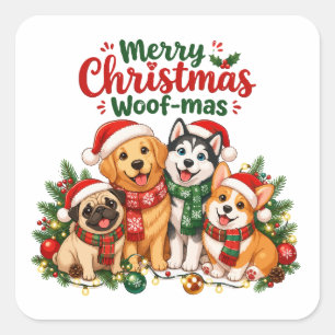 Frohe Weihnachten Woof-mas Hunde Liebhaber Quadratischer Aufkleber