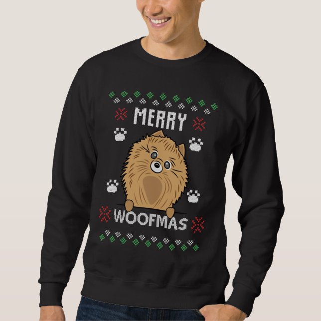 Frohe Weihnachten Woofmas Spitz Hund Ugly Sweatshirt (Vorderseite)