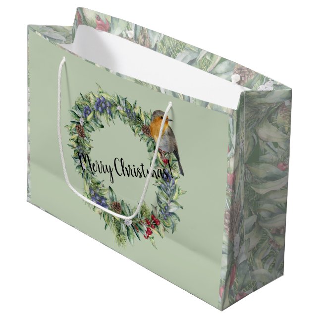 Frohe Weihnachten - Wraath - Handgemalte Wasserfar Große Geschenktüte (Vorderseite Schrägansicht)