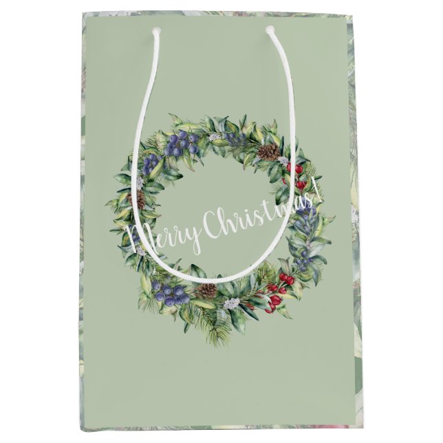 Frohe Weihnachten - Wraath - Handgemalte Wasserfar Mittlere Geschenktüte (Vorderseite)