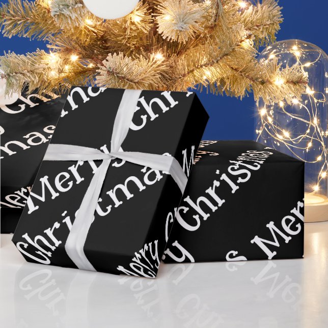 Frohe Weihnachten Wrap Schwarz Geschenkpapier (Feiertage)