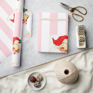 Frohe Weihnachten Wrapping Pink & White Stripe San Geschenkpapier