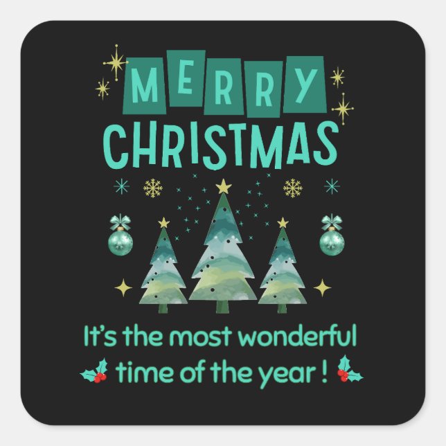 Frohe Weihnachten - Wunderbare Zeit des Jahres Quadratischer Aufkleber (Vorderseite)