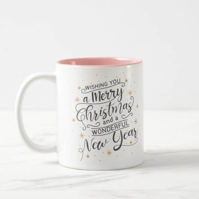 Frohe Weihnachten wünschen Zweifarbige Tasse (Links)