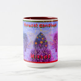Frohe Weihnachten wünscht farbenfrohen Schnee Zweifarbige Tasse