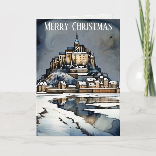 Frohe Weihnachten wünscht Mont St Michel Abbey Karte (Vorderseite)