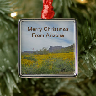 Frohe Weihnachten Wüstenwildblume Arizona Feiertag Ornament Aus Metall