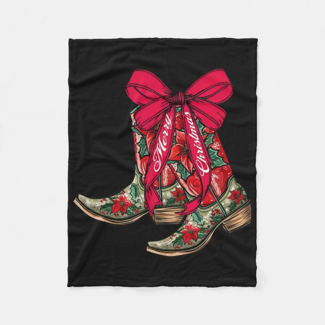 Frohe Weihnachten Xmas Cowboy Boots Coquette Bow P Fleecedecke (Vorderseite)