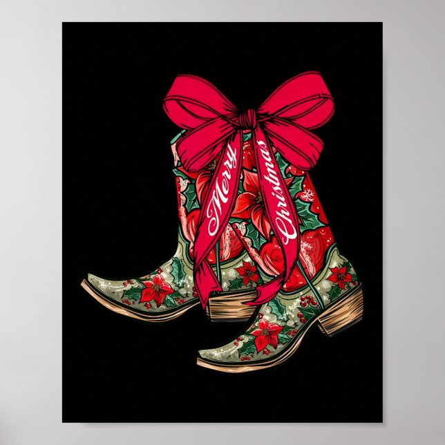 Frohe Weihnachten Xmas Cowboy Boots Coquette Bow P Poster (Vorne)