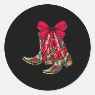 Frohe Weihnachten Xmas Cowboy Boots Coquette Bow P Runder Aufkleber